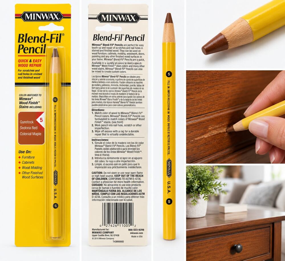 Minwax Blend-Fil Pencil #5 – Gunstock / Sedona Red / Colonial Maple